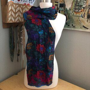 Vintage Liz Claiborne 100% Silk Scarf - Dark Cottagecore